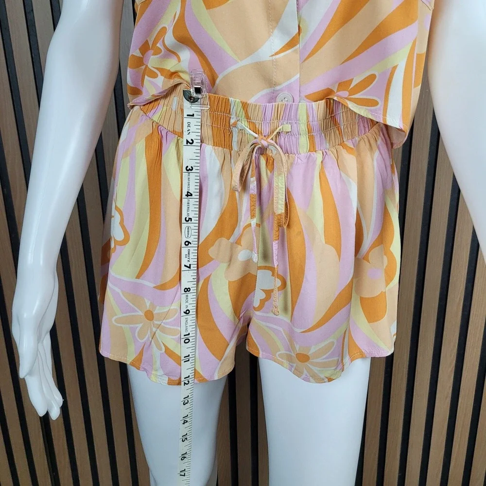 L.I.F.E. Shorts Set Retro Psychedelic Floral Orange Pink Rayon 2pc Medium